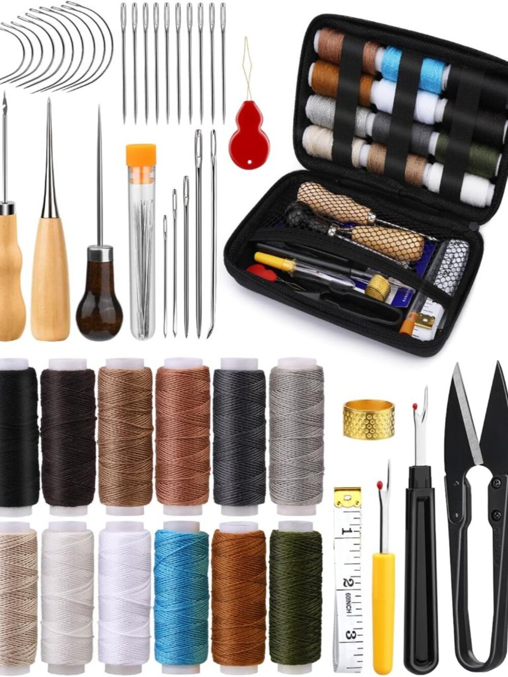 Heavy Duty Sewing Kit, Needle and Thread Kit with Upholstery Thread Needles Sewi